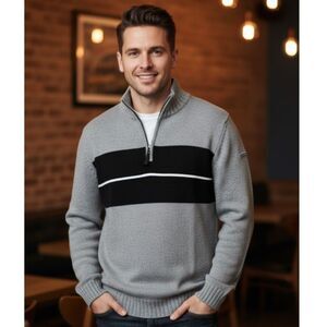 Nautica Jeans Company Sweater Pullover Striped ¼ Zip Mens Size L